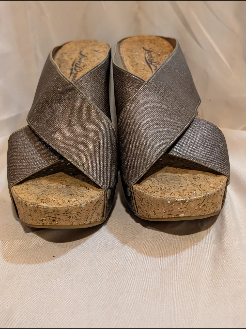 Lucky Brand Brown Crisscross Cork Wedge Sandals